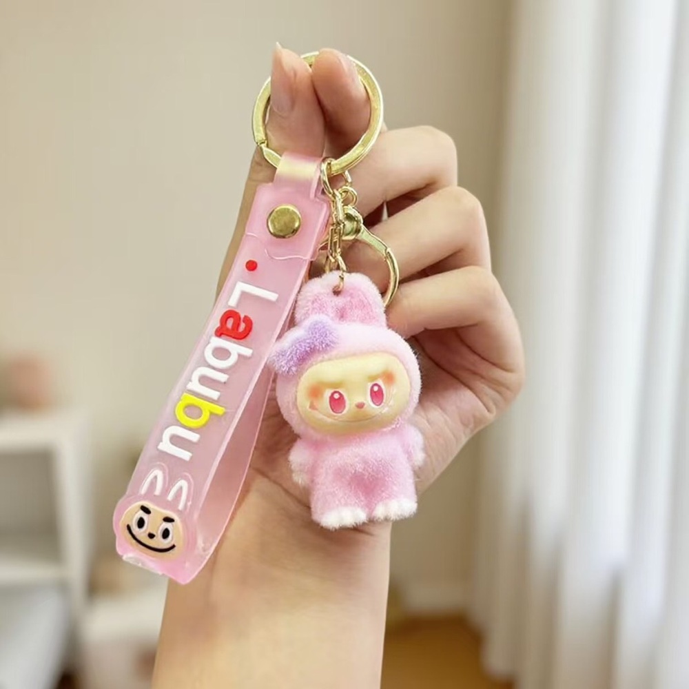 Pink Labubu Plush Keychain with Strap